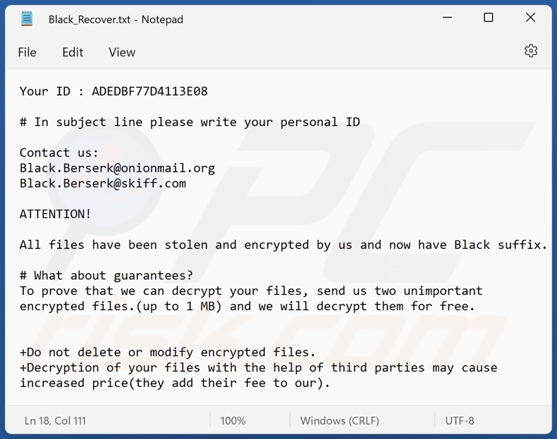 Black Berserk ransomware tekstbestand (Black_Recover.txt)