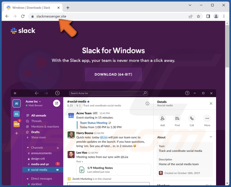 CustomerLoader malware gepromoot op valse downloadsite voor Slack software