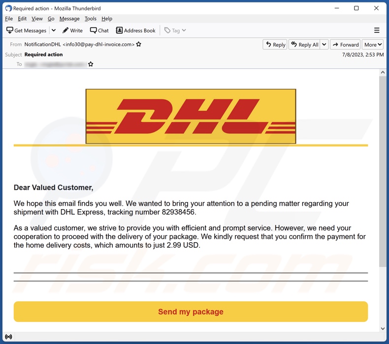 DHL Delivery Payment spam e-mailcampagne