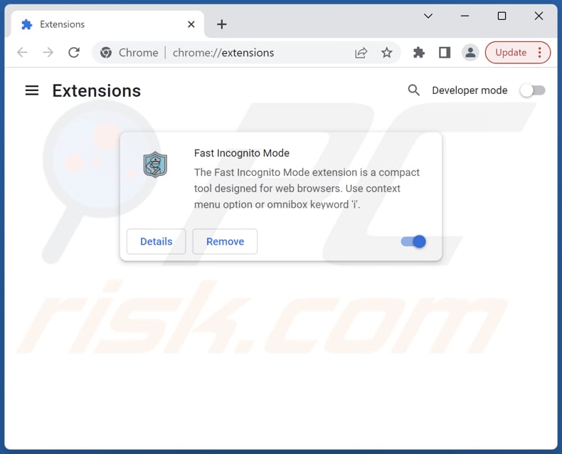 Verwijder de Fast Incognito Mode adware uit de stap van Google Chrome 2