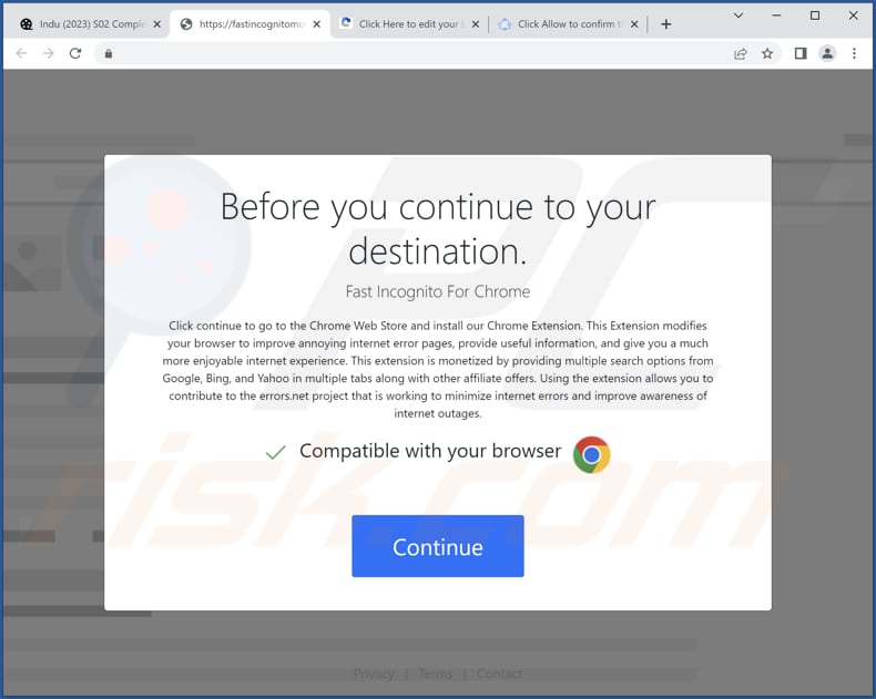 Fast Incognito Mode adware misleidende promotor