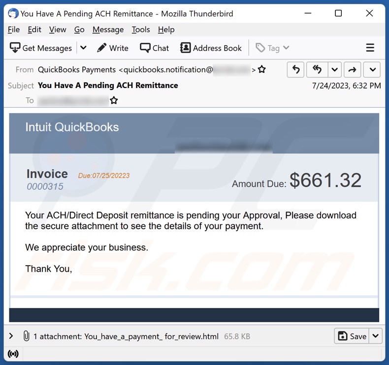 Intuit QuickBooks Invoice spam e-mailcampagne