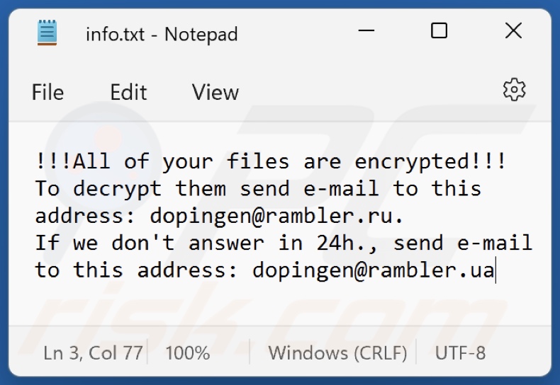 Lucky ransomware tekstbestand (info.txt)