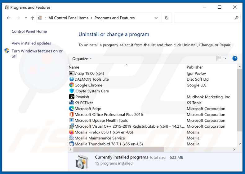 Verwijderen van de applicatie voor het kapen van de browser via het Configuratiescherm
