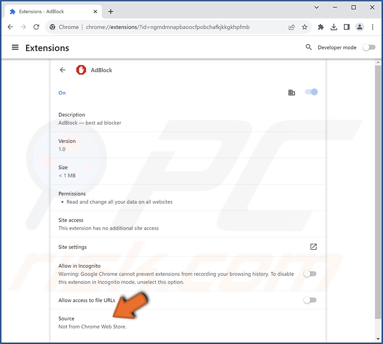 AdBlock adware-extensie details