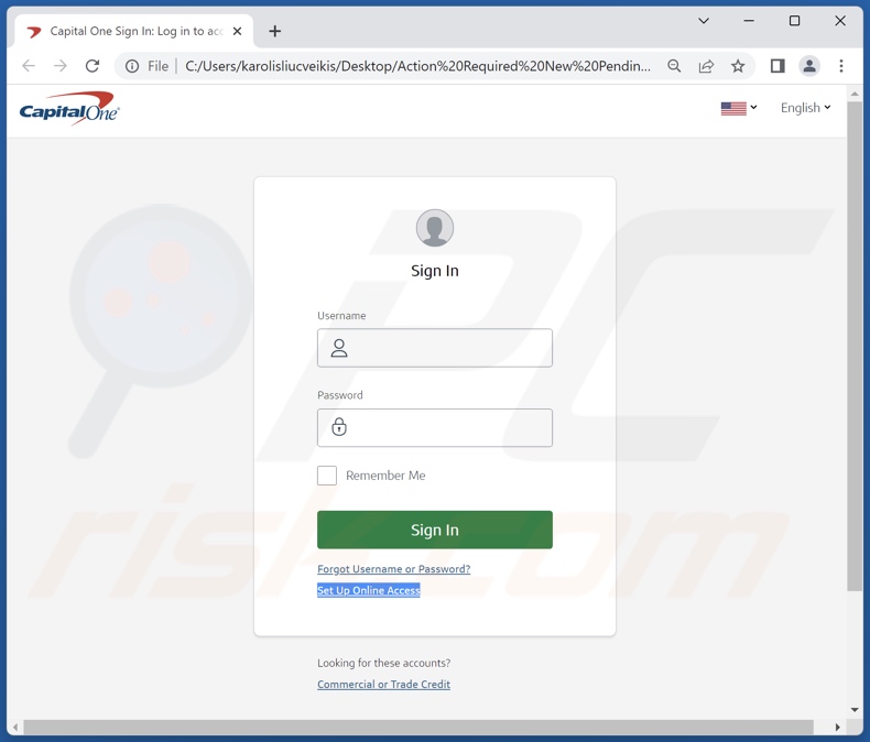 Capital One SECURITY MESSAGE oplichterij e-mail gepromoot phishing-bestand (Action Required New Pending E-payment on Your Account.html)