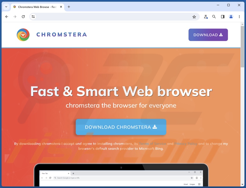 Website die de Chromestera-browser promoot