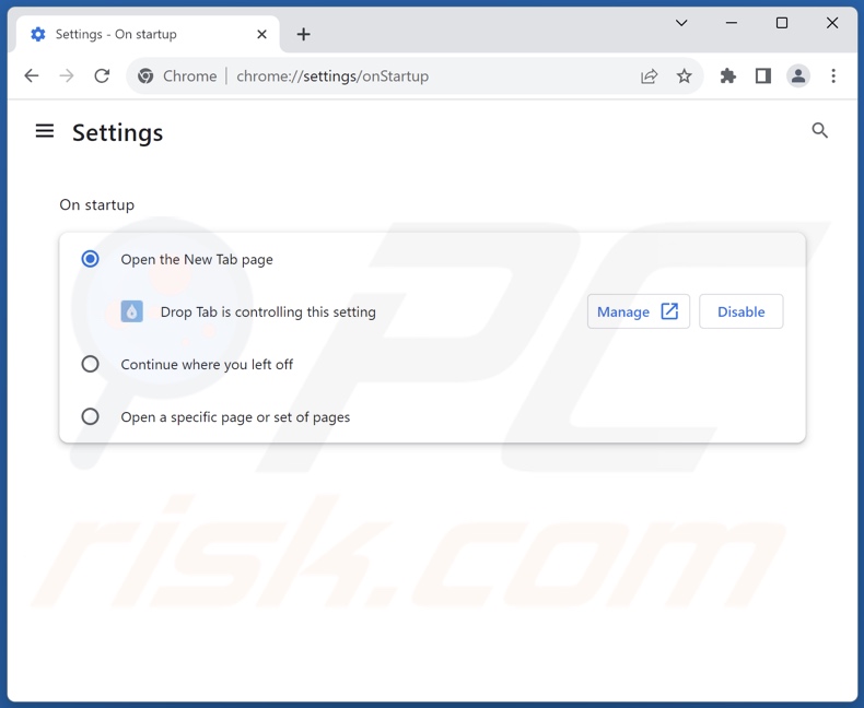 Search.droptab.net verwijderen uit de startpagina van Google Chrome