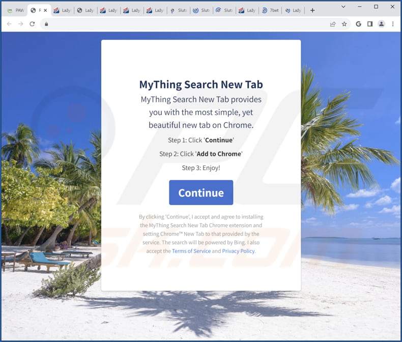 Website gebruikt om reclame te maken MyThing Search New Tab browser hijacker