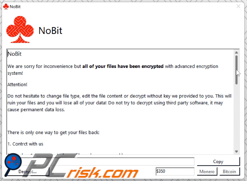 NoBit ransomware losgeld brief (pop-up) GIF