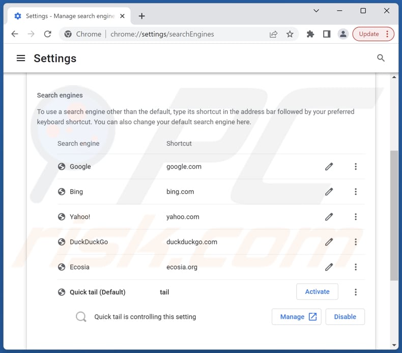 Verwijder tailsearch.com uit de standaardzoekmachine van Google Chrome