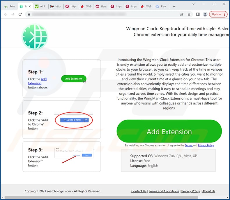Website gebruikt om Wingman Clock browser hijacker te promoten (voorbeeld 2)