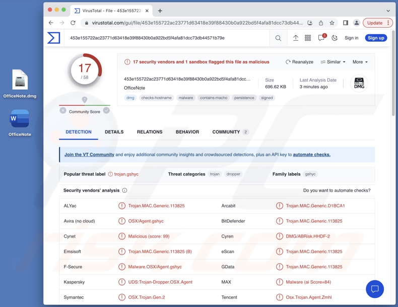 XLoader malware detecties op VirusTotal