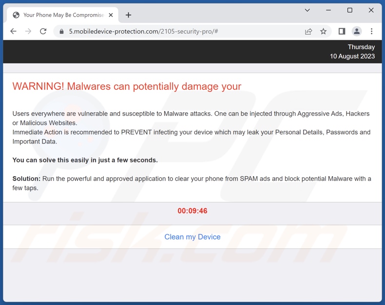 YOUR DEVICE MAY BE COMPROMISED scam's achtergrond pagina