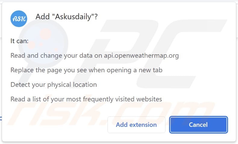 Askusdaily browser hijacker vraagt om toestemming