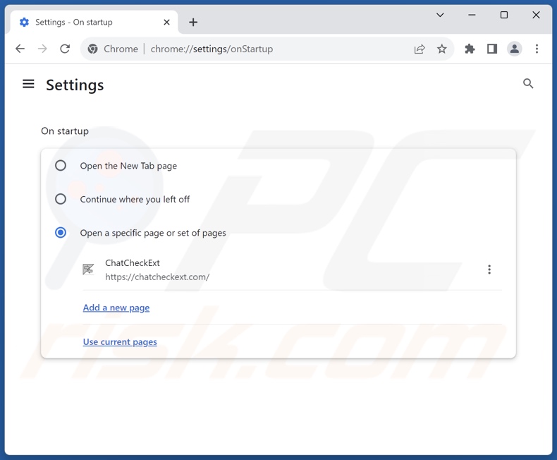 Verwijder chatcheckext.com van de startpagina van Google Chrome