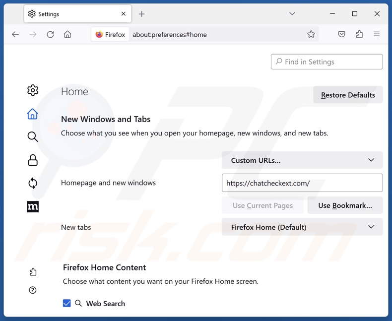 Verwijder chatcheckext.com van de Mozilla Firefox-startpagina