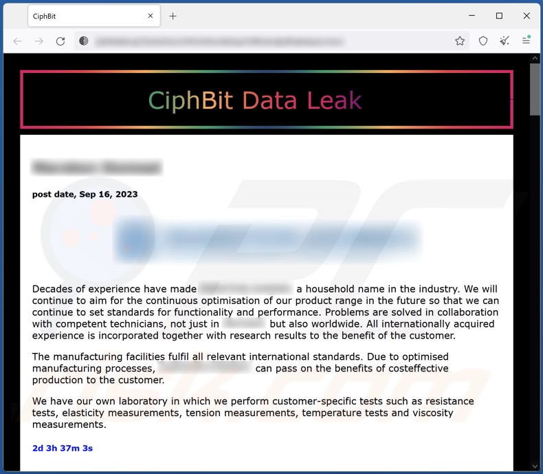 Tor-netwerkwebsite van CiphBit die gebruikt wordt om gegevens te lekken