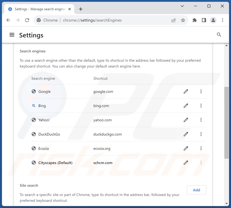 Verwijder schcm.com uit de standaardzoekmachine van Google Chrome