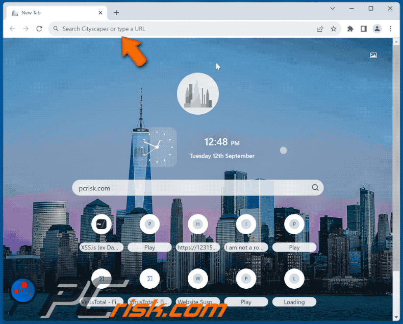Cityscapes browser hijacker die doorverwijst naar de Bing (GIF)