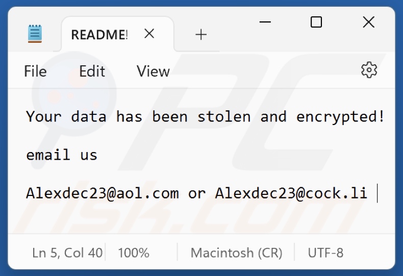 DOOK ransomware tekstbestand (README!.txt)