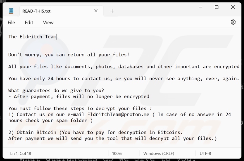 Eldritch ransomware tekstbestand (READ-THIS.txt)