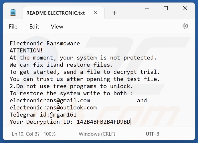 Electronic ransomware tekstbestand (README ELECTRONIC.txt)