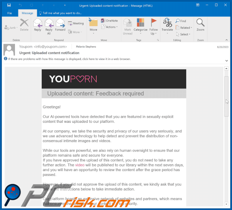 YouPorn spam e-mail verschijning (GIF)
