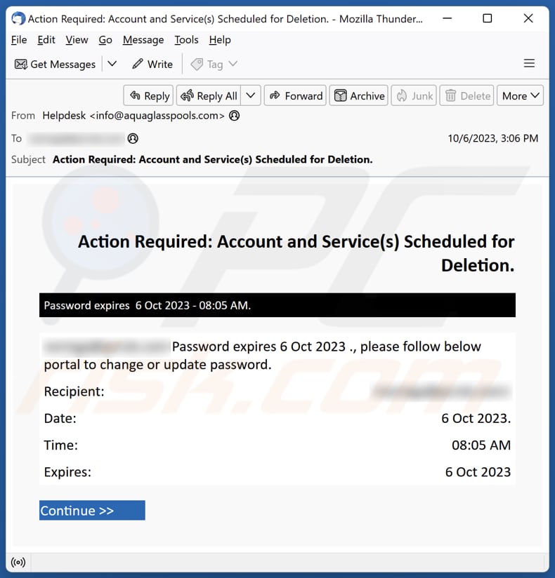 Account And Service(s) Scheduled For Deletion email spam campaigne