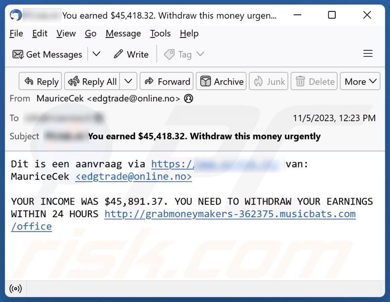 Bitcoin Mining scam promoting spam email 1