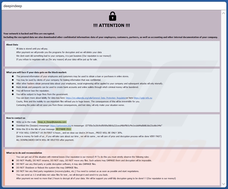 DeepInDeep ransomware ransom note (info.hta)