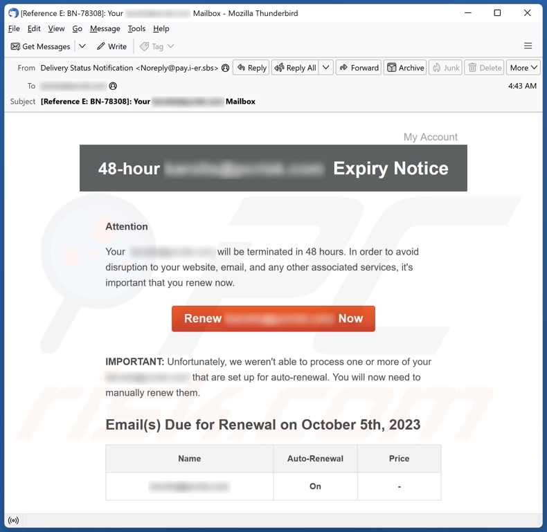 Expiry Notice email spam campaigne