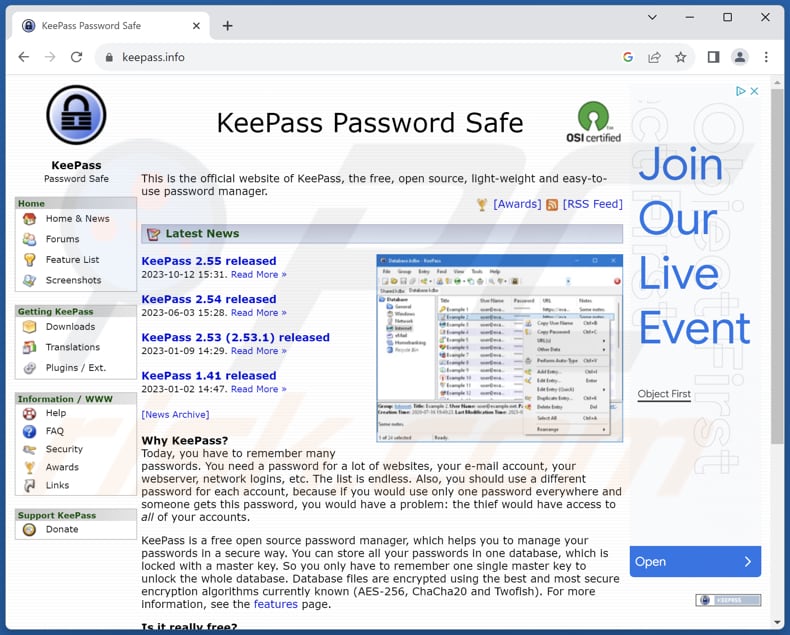 Fakebat malware echte KeePass site