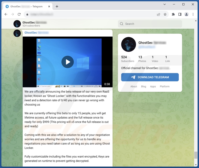 GhostLocker ransomware gepromoot op Telegram
