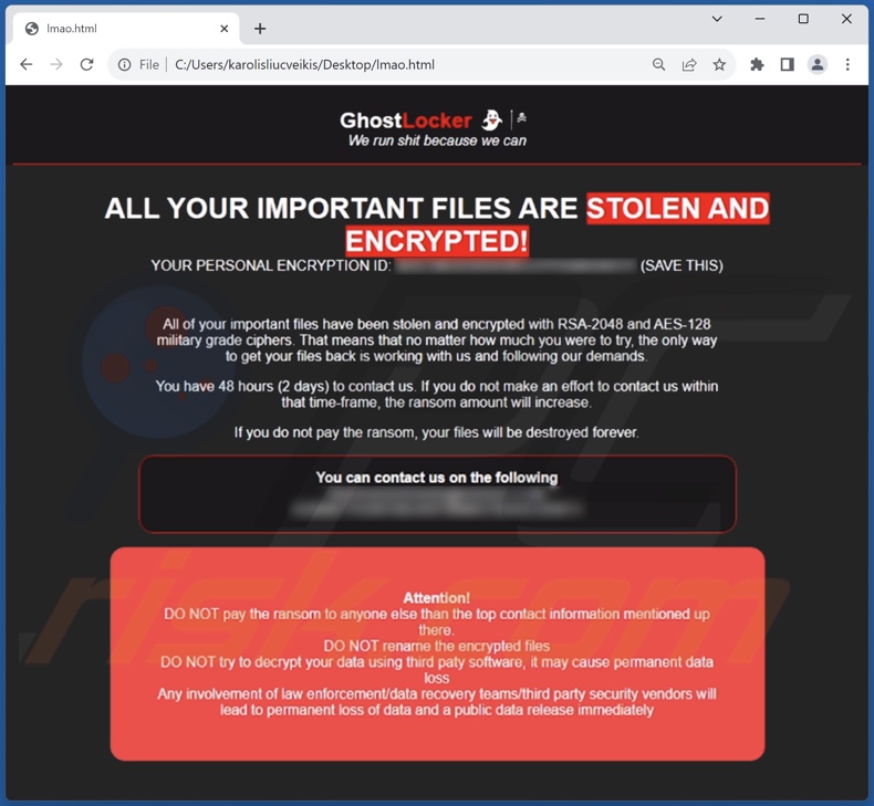 GhostLocker ransomware losgeldbrief (lmao.html)