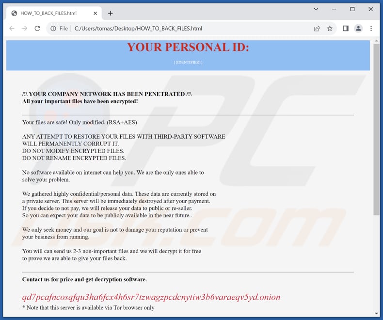 Hazard ransomware HTML bestand (HOW_TO_BACK_FILES.html)
