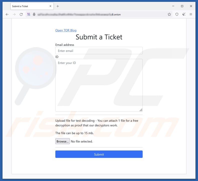 Hazard ransomware Tor-website voor contact met cybercriminelen