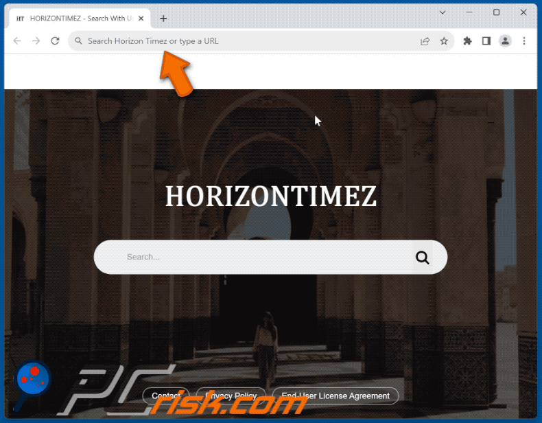 Horizon Timez browser hijacker die doorverwijst naar Bing (GIF)