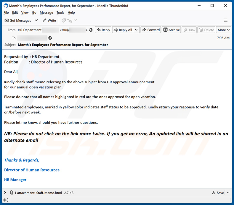 HR (Human Resources) email scam (2023-10-04)