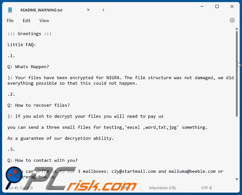 Nigra ransomware tekstbestand (README_WARNING.txt) GIF