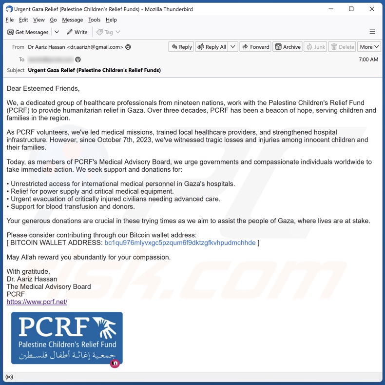 PCRF email spam campaigne