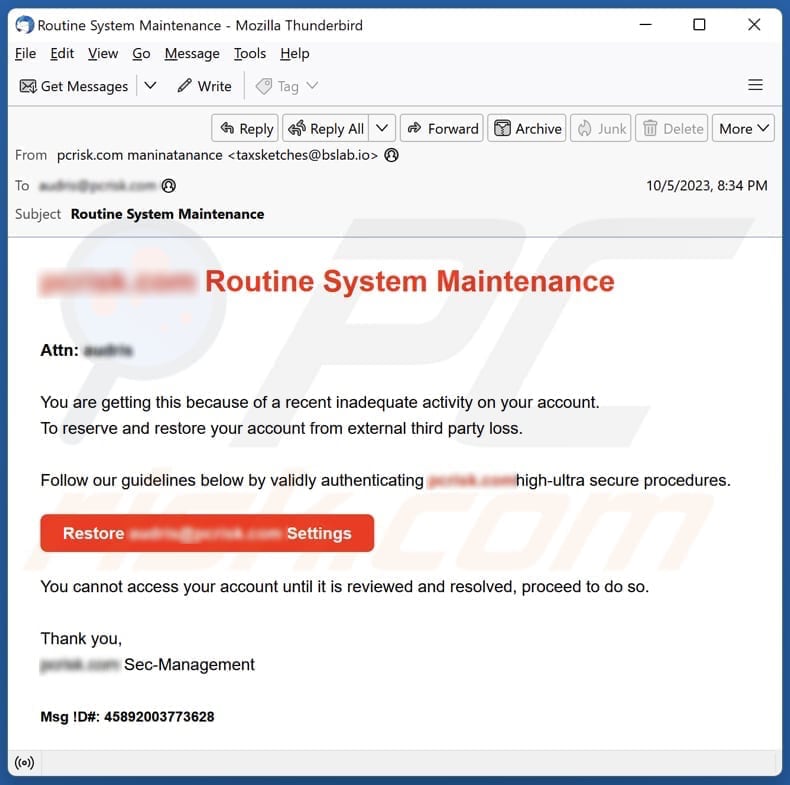 Routine System Maintenance email spam campaigne