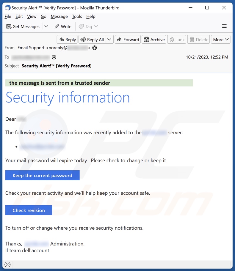 Security Information email spam campaign