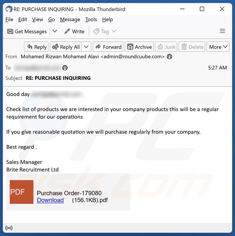 We Are Interested In Your Company Products spam e-mailcampagne