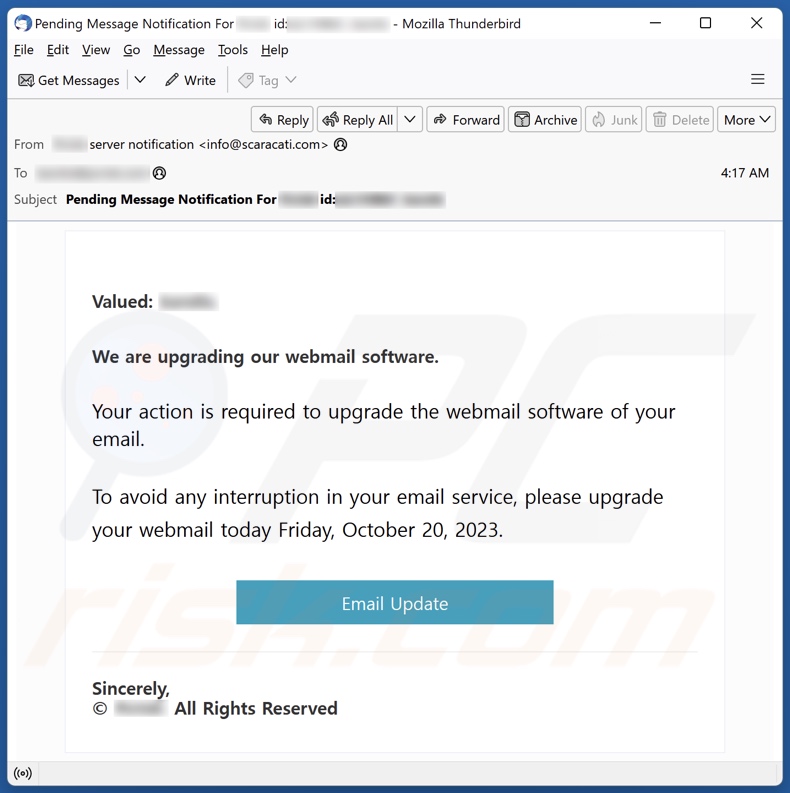 Webmail Software Upgrade email spam campaigne