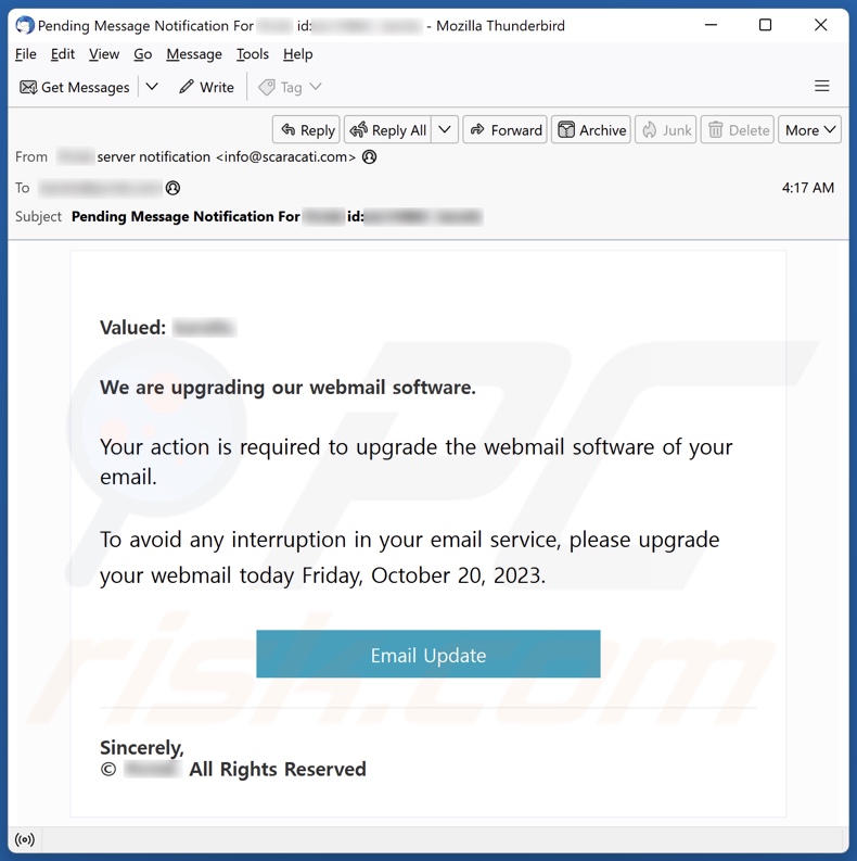 Webmail Software Upgrade email spam campaigne