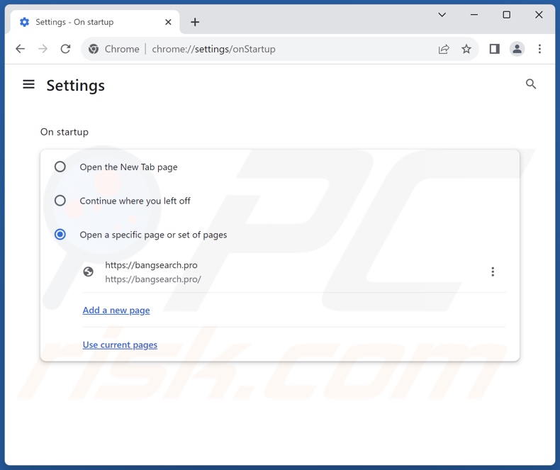 Bangsearch.pro verwijderen uit de startpagina van Google Chrome