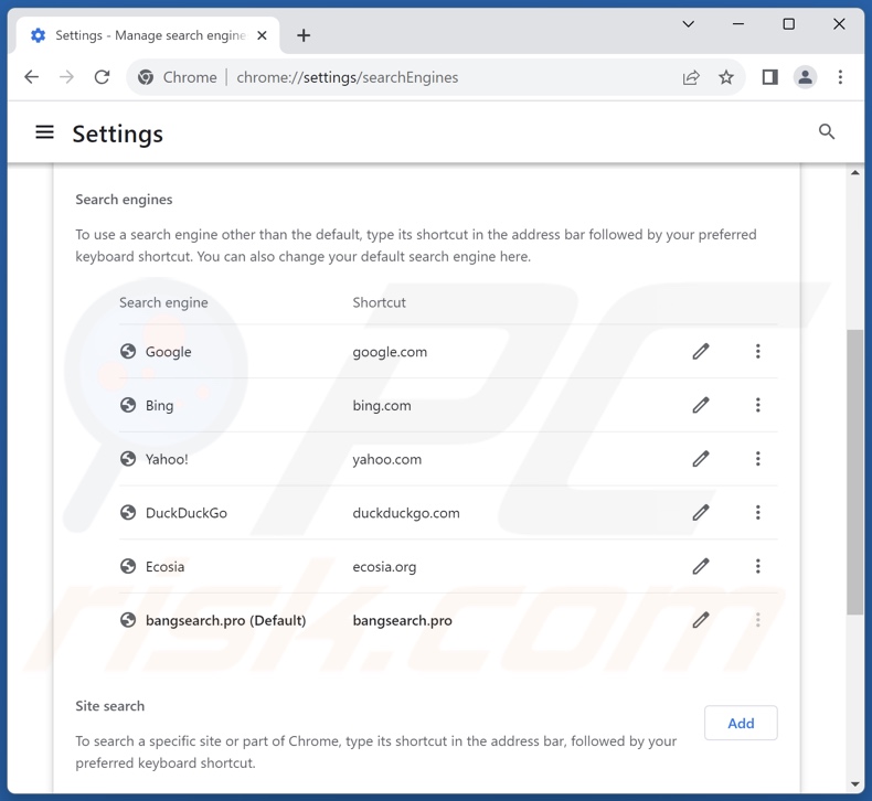 Bangsearch.pro uit de standaardzoekmachine van Google Chrome verwijderen