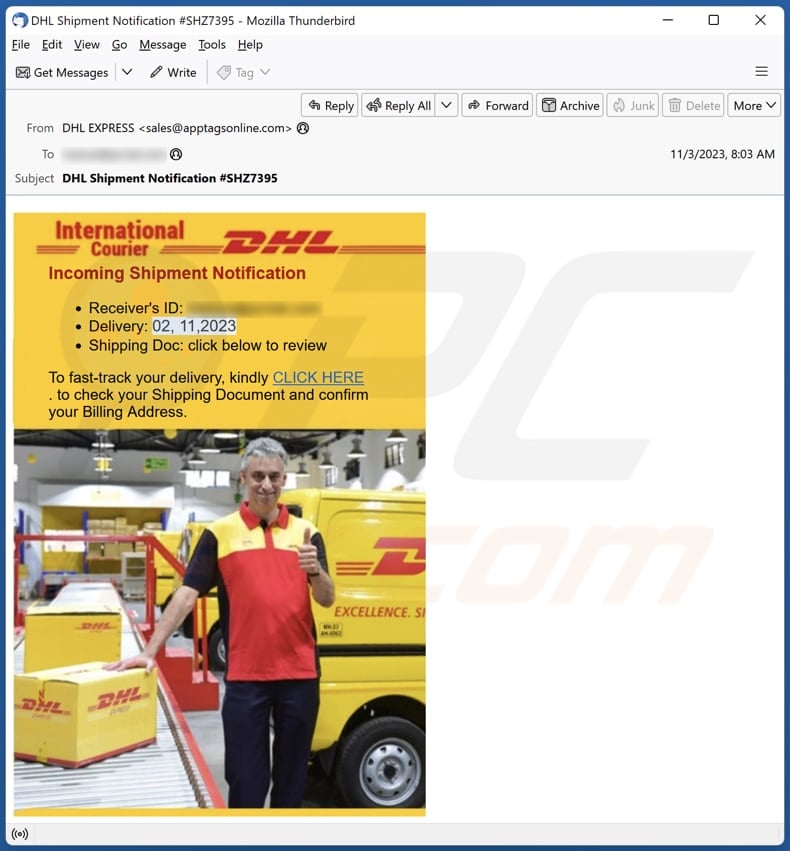 DHL - Incoming Shipment Notification spam e-mailcampagne