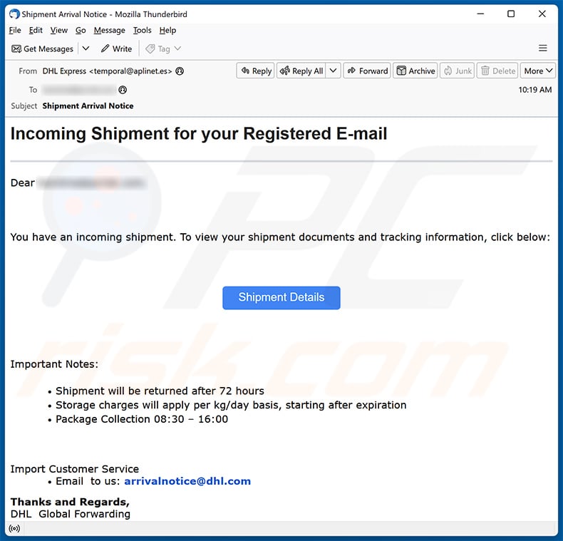 DHL -  Incoming Shipment for your Registered E-mail oplichterij
